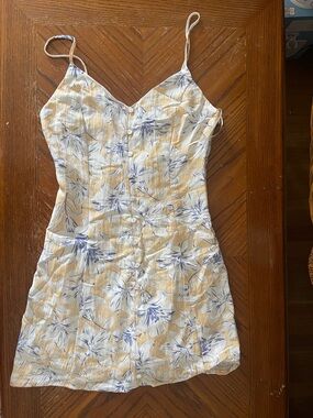 Spaghetti-Strap Floral Mini Dress in Cream and Blue
